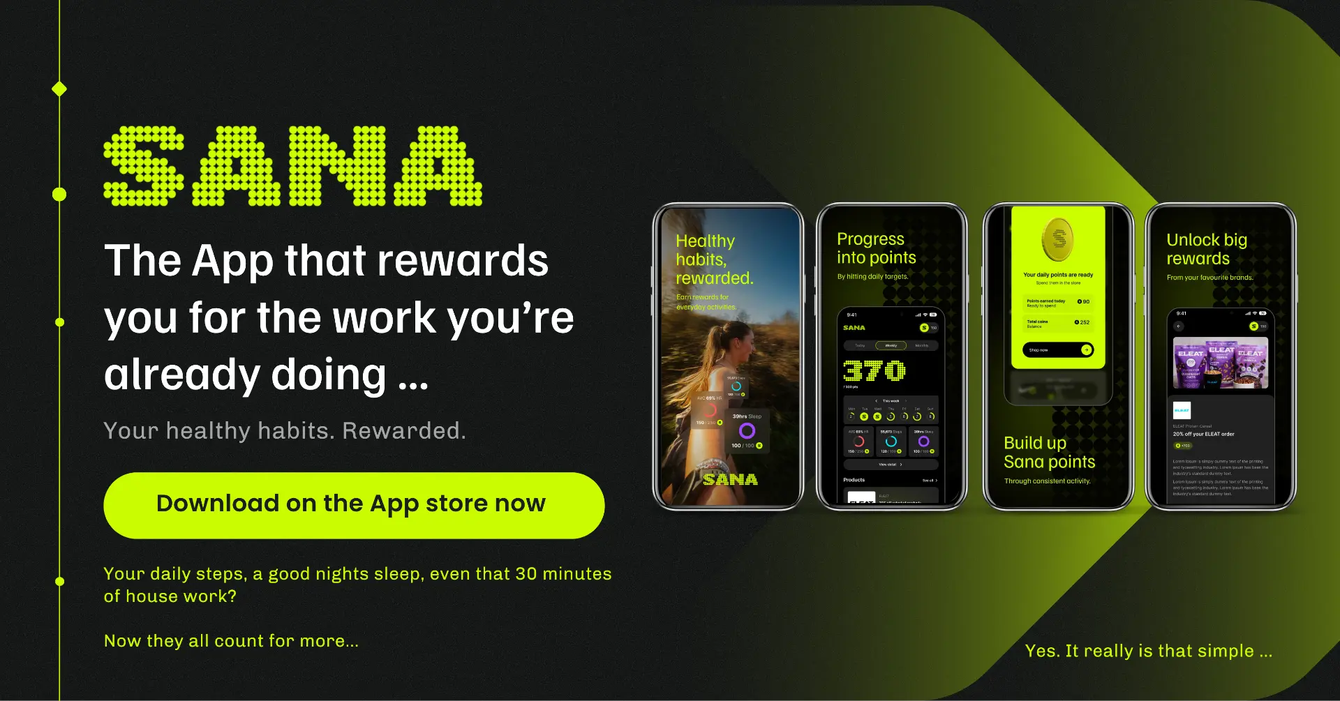SANA — The app that rewards you for the work you're already doing. Download on the App Store.