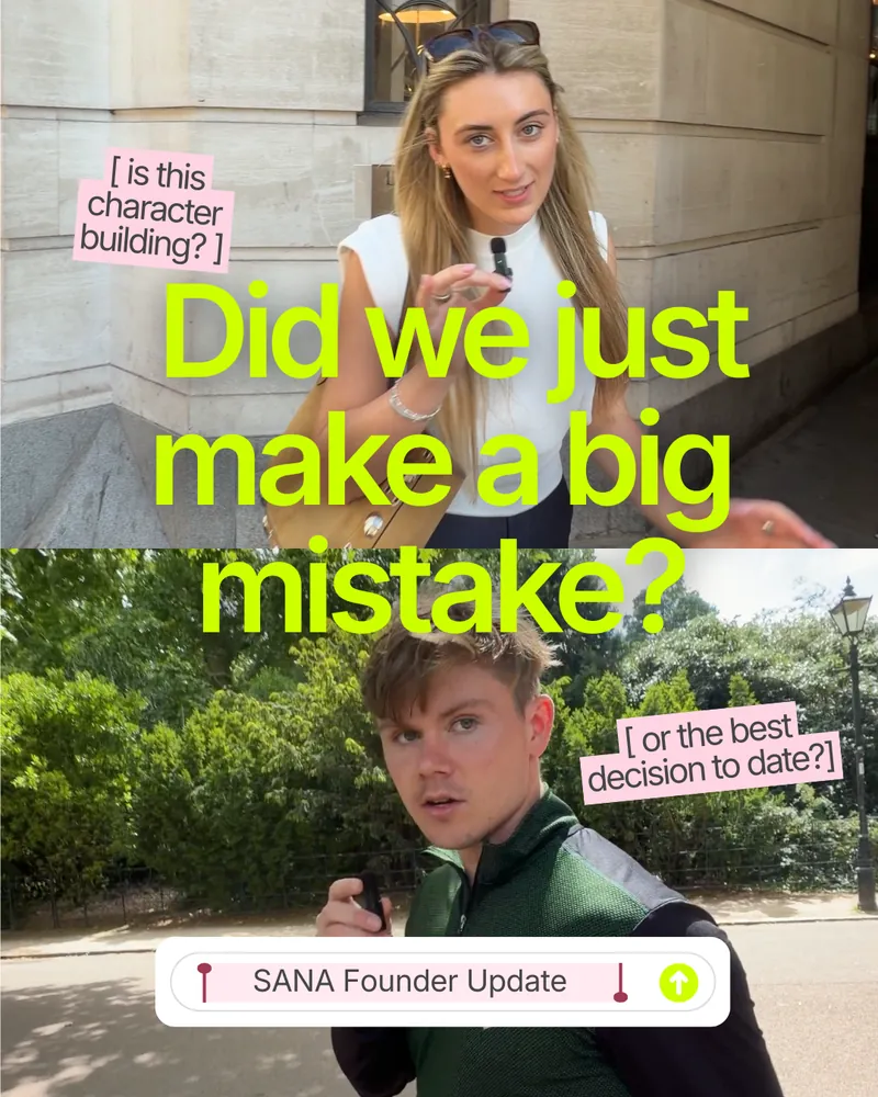 SANA founders filming a walk-and-talk founder update in London